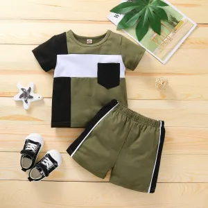 2pcs Baby Boy 95% Cotton Short-sleeve Colorblock T-shirt and Shorts Set