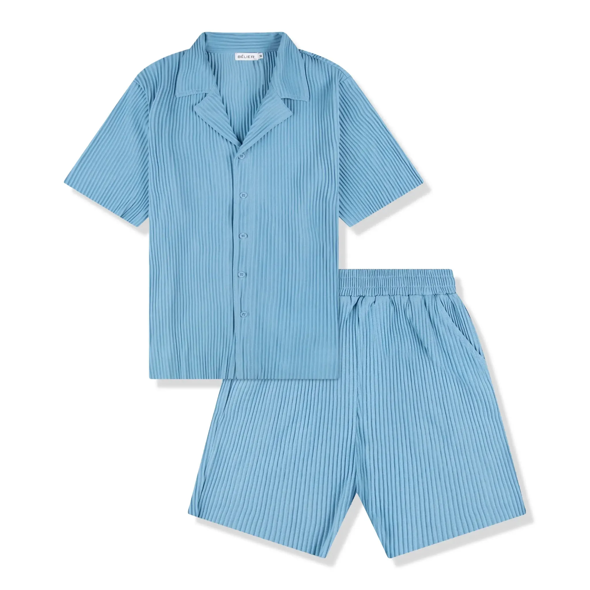 Belier Pleated Light Blue Resort Shirt & Shorts