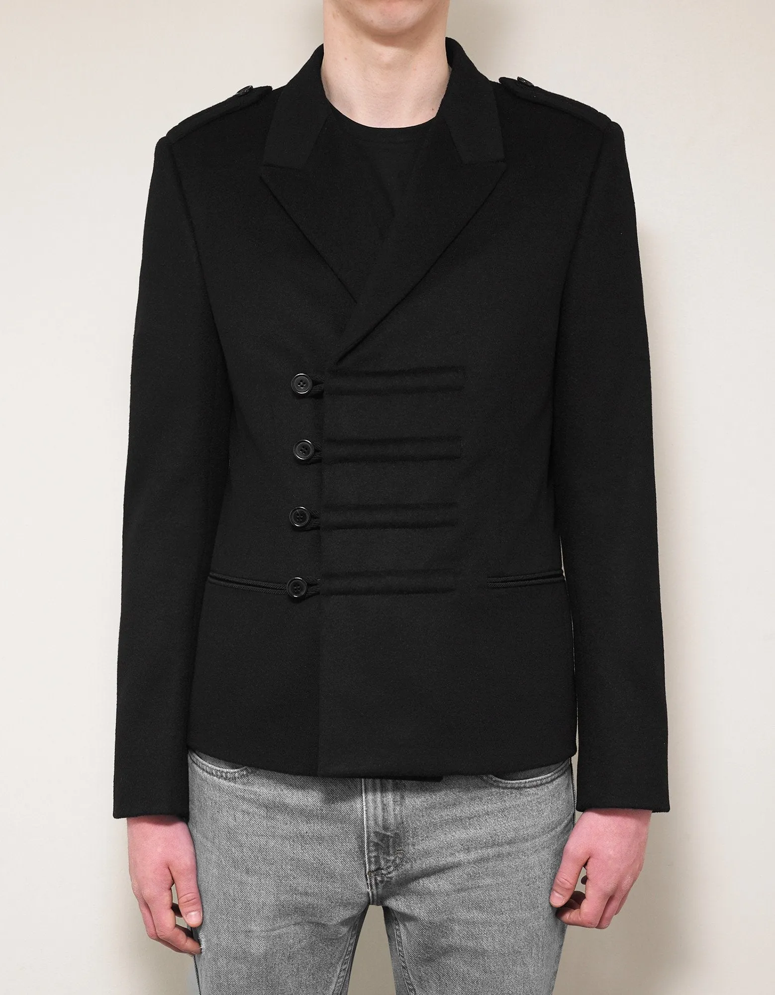 Black Military Double-Breasted Wool Jacket