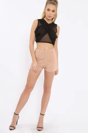 Camel High Waisted Shorts - Alicina