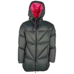 Centogrammi Elegant Fuchsia-Lined Grey Down Duvet Jacket