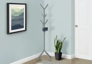 Coat Rack, Hall Tree, Free Standing, 8 Hooks, Entryway, 70"h, Bedroom, Grey Metal, Contemporary, Modern