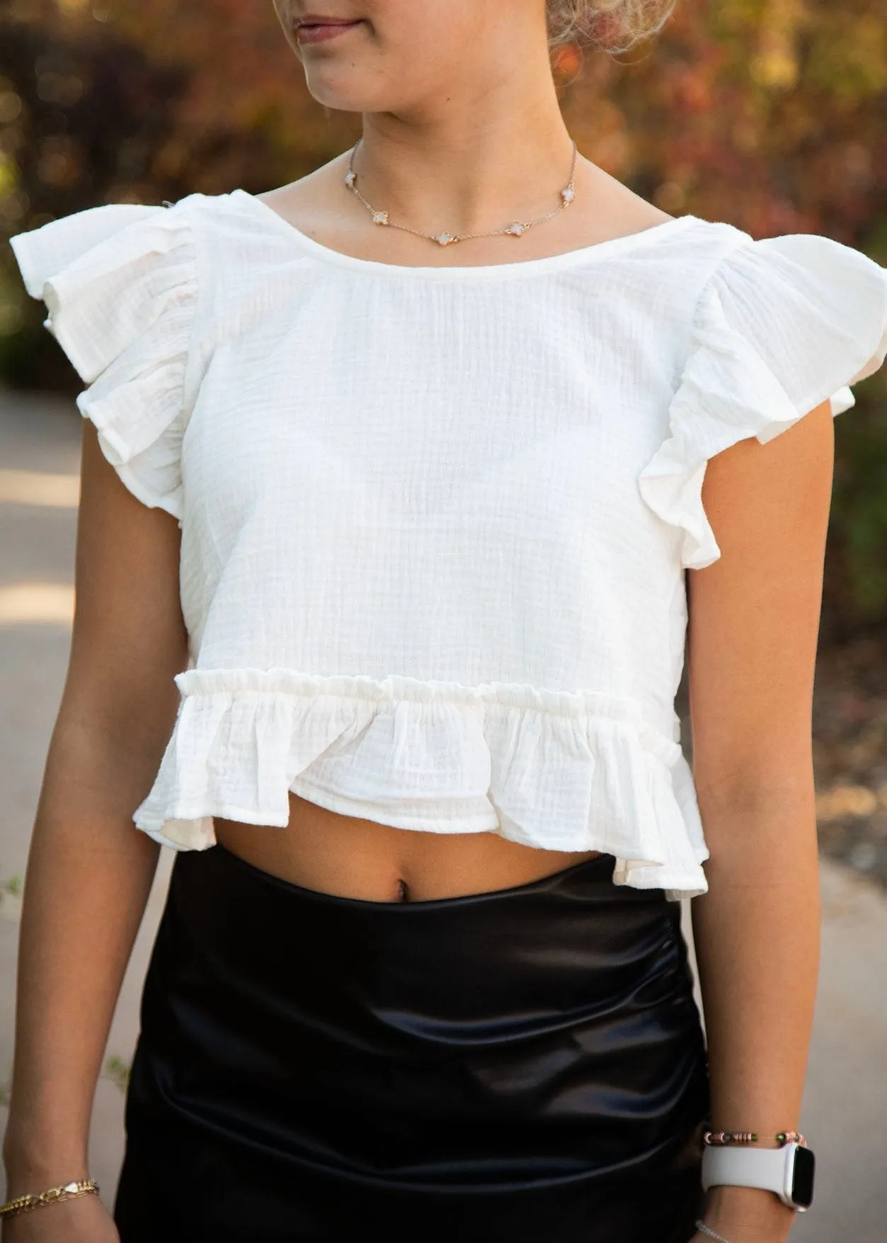 Demi Ruffle Short Sleeve- (WHITE & BLUE)