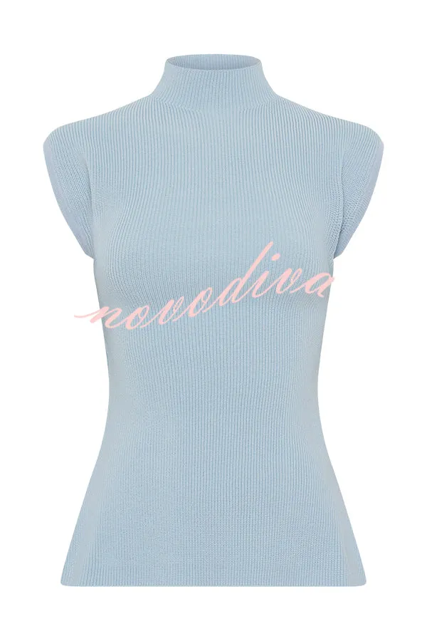 Effortless Chic Ribbed Knit High Neck Open Back Stretch Top