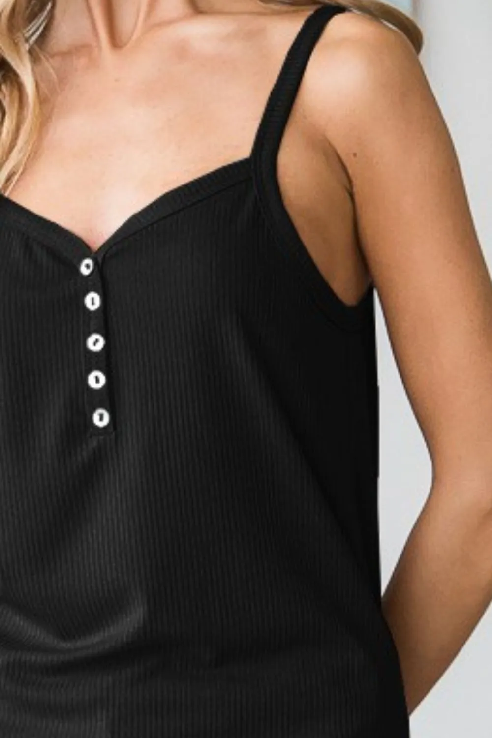 Full Size Quarter Button Ribbed Cami