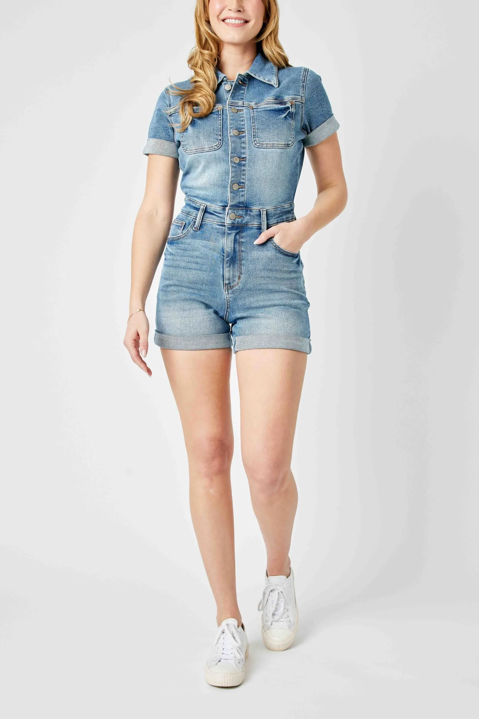 High Waist Short Sleeve Romper