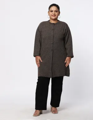 Knitted Round Neck Plus Size Long Coat