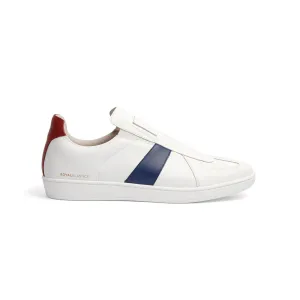 Men's Smooth White Blue Red Leather Low Tops 01593-051