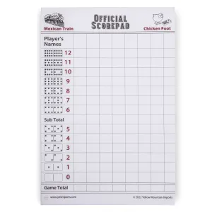 Mexican Train and Chicken Foot Dominoes Scorepad - 60 Sheets