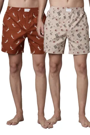 Russet Printed & Sand-Stone Printed 365 Boxers Combo