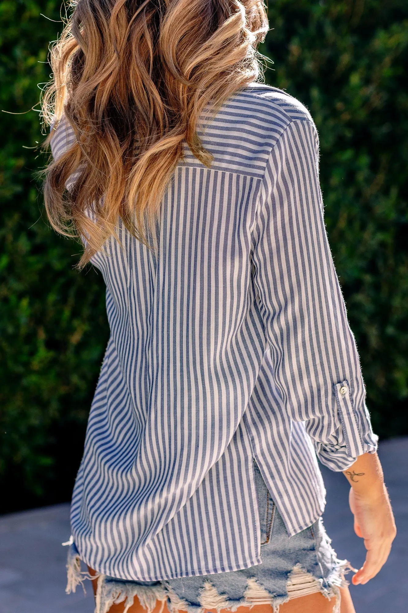 Silas Blue Striped Button Down Top