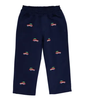 The Beaufort Bonnet Company Boy's Critter Sheffield Pants (Twill) - Nantucket Navy with Woody Jeeps Embroidery