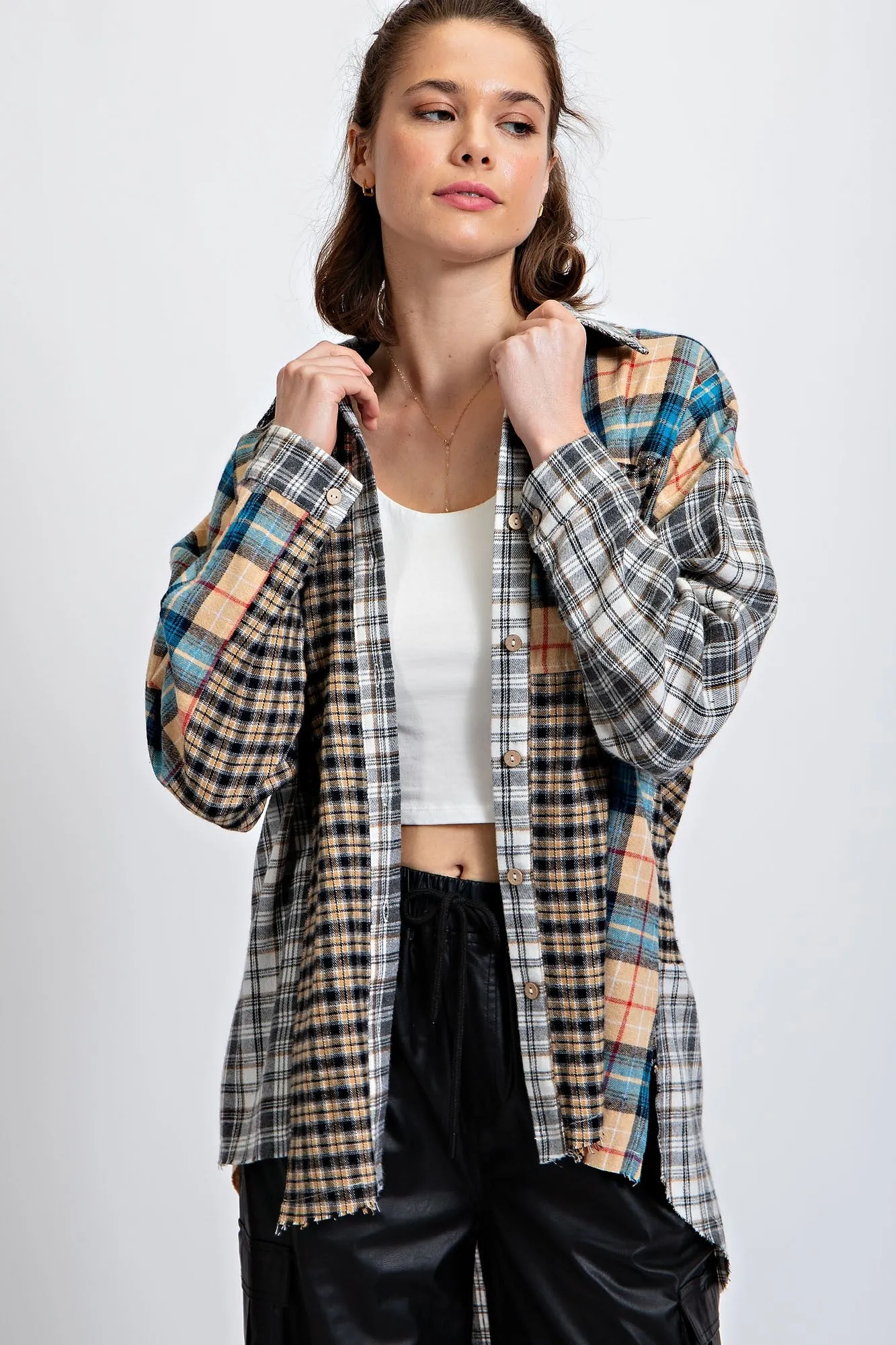 VERSATILE PLAID BUTTON DOWN SHIRT JACKET/SHACKET