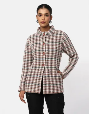 Women Knitted Checkered Short Coat